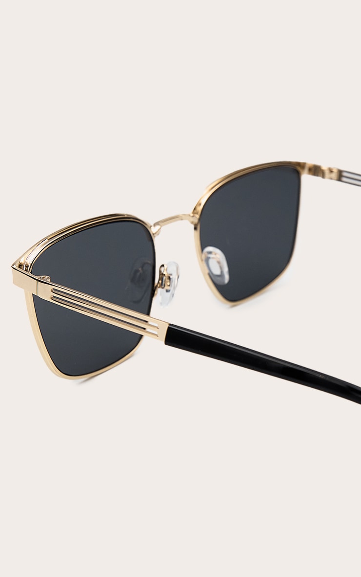 Gold Metal Frame Square Bar Sunglasses image 4