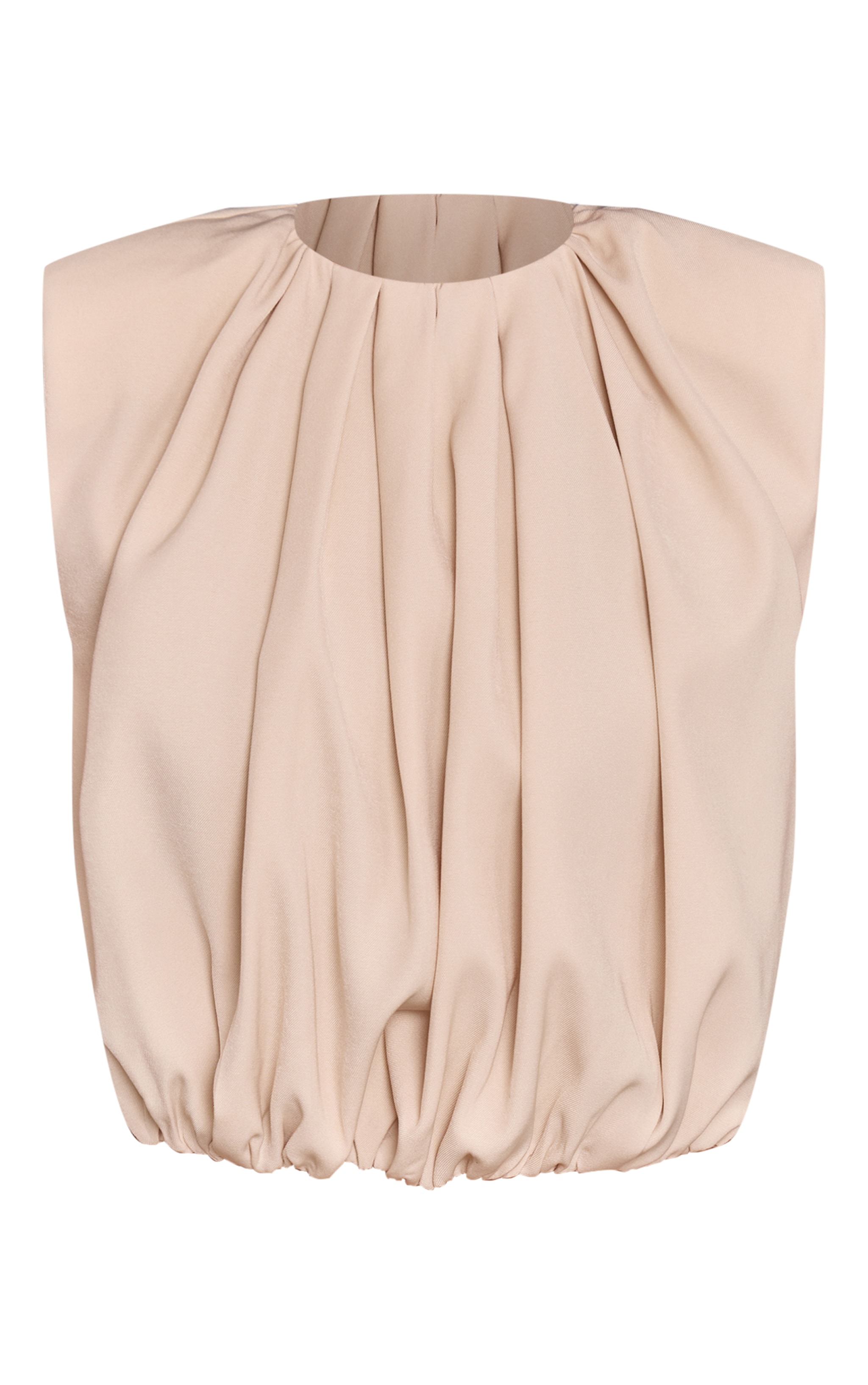 Beige Woven Pleated Bubble Hem Top  image 5
