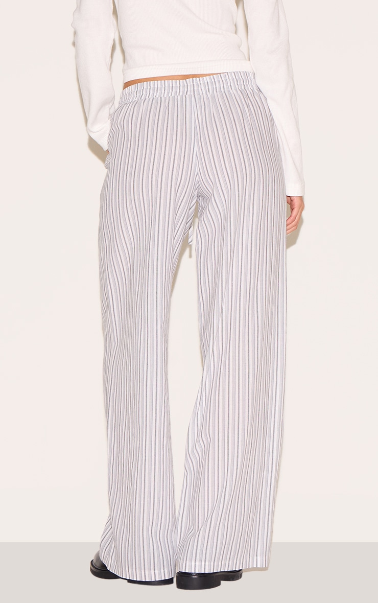 White Pinstripe Cotton Low Waisted Wide Leg Pants image 3