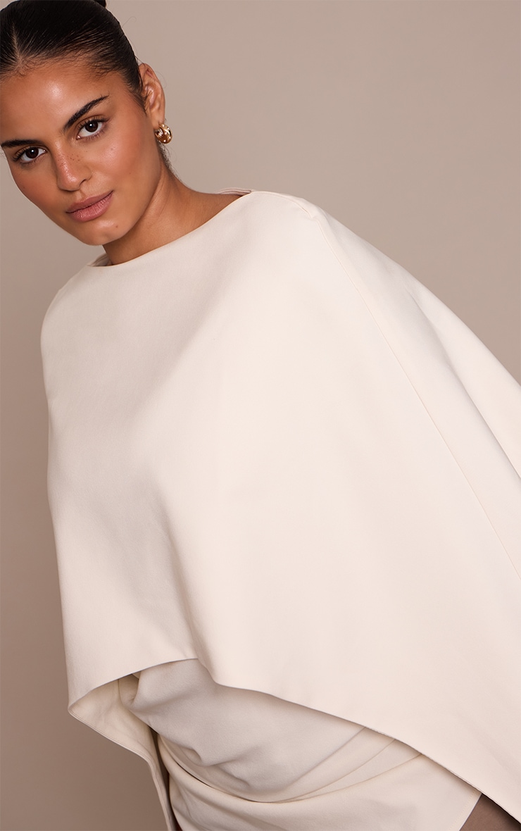 Plus Ecru Woven Cape Detail Ruched Long Top image 4