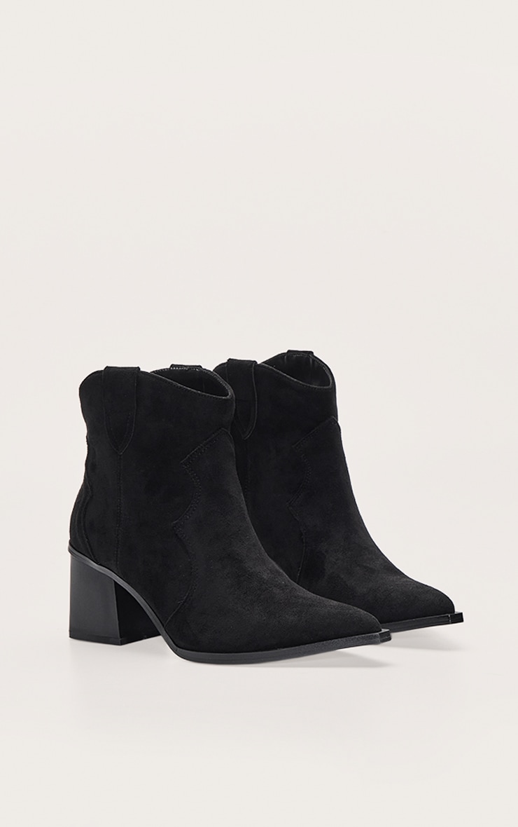 Bottines pointues en suédine noire à petit talon carré image 3