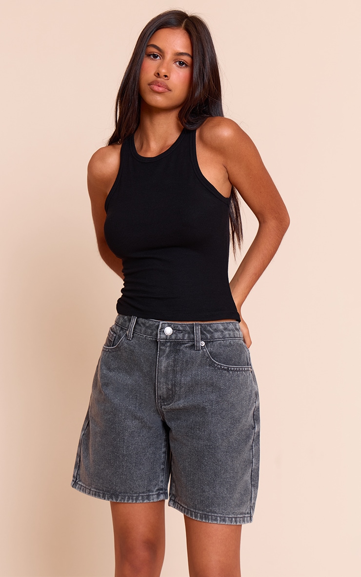 Petite Washed Grey Low Rise Baggy Boyfriend Shorts image 1