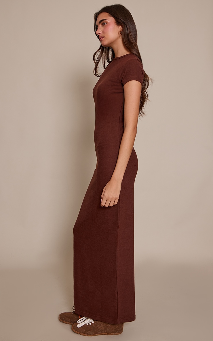 Brown Soft Brushed Short Sleeve Maxi Dress image 3