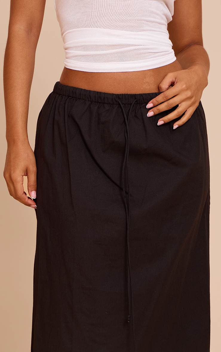 Petite Black Cotton Drawstring Tie Maxi Skirt image 4
