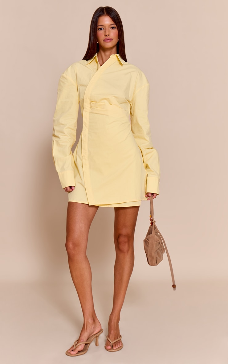 Lemon Asymmetric Button Down Long Sleeve Shirt Dress image 3