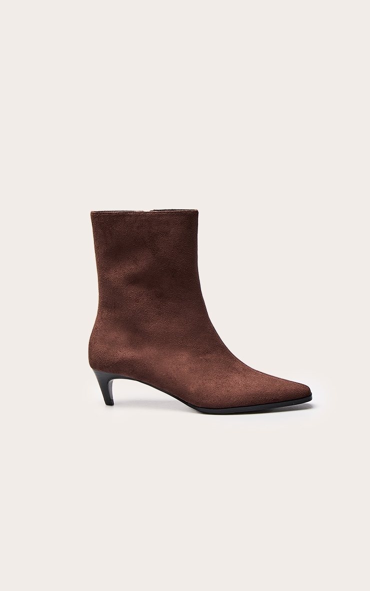 Chocolate Faux Suede Kitten Heel Ankle Boot image 2