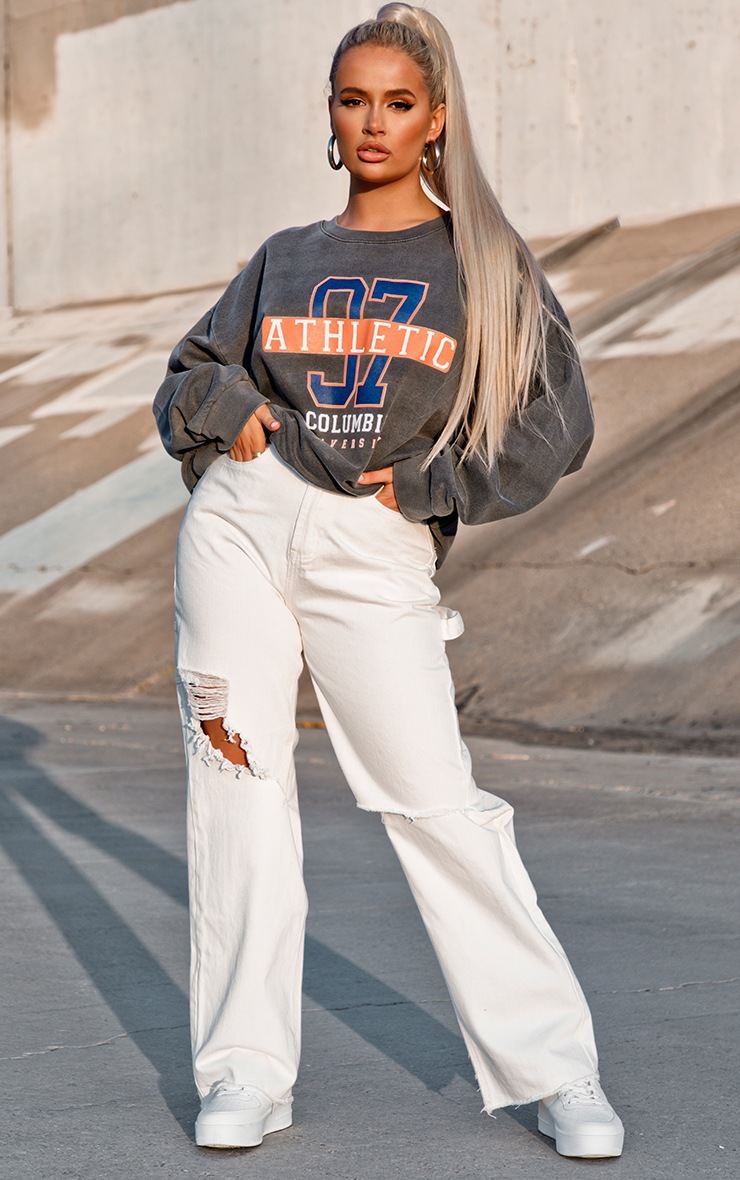 White Cargo Distressed Baggy Jeans