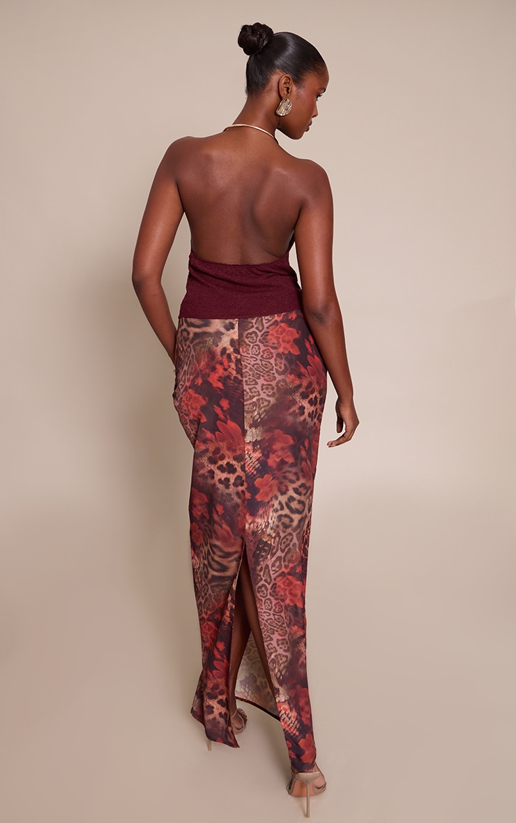 Brown Abstract Animal Print Chiffon Maxi Skirt  image 3
