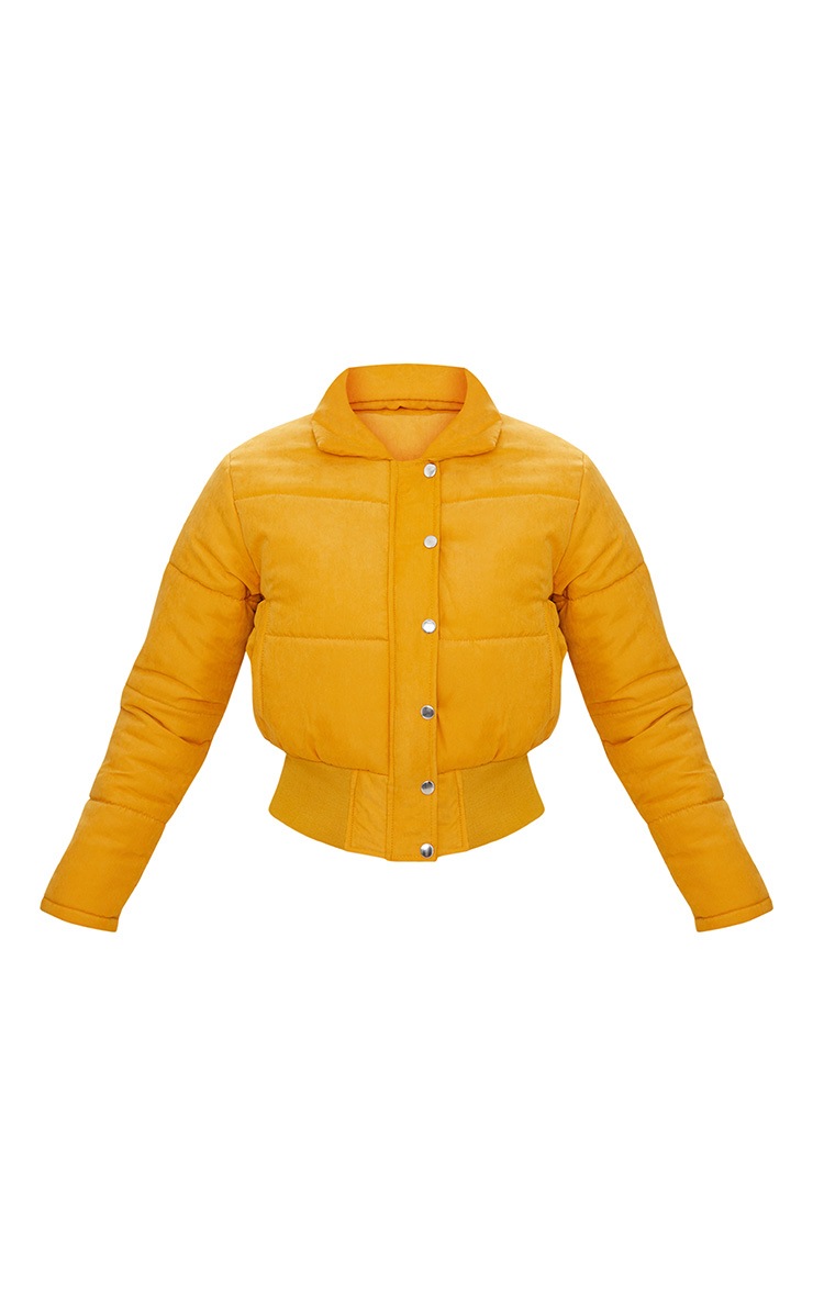 Mustard Peach Skin Cropped Puffer Jacket PrettyLittleThing