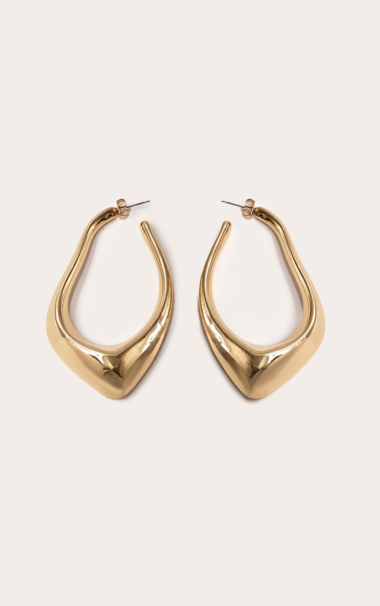 Gold Chunky Abstract Pointed Hoop Earrings image 2