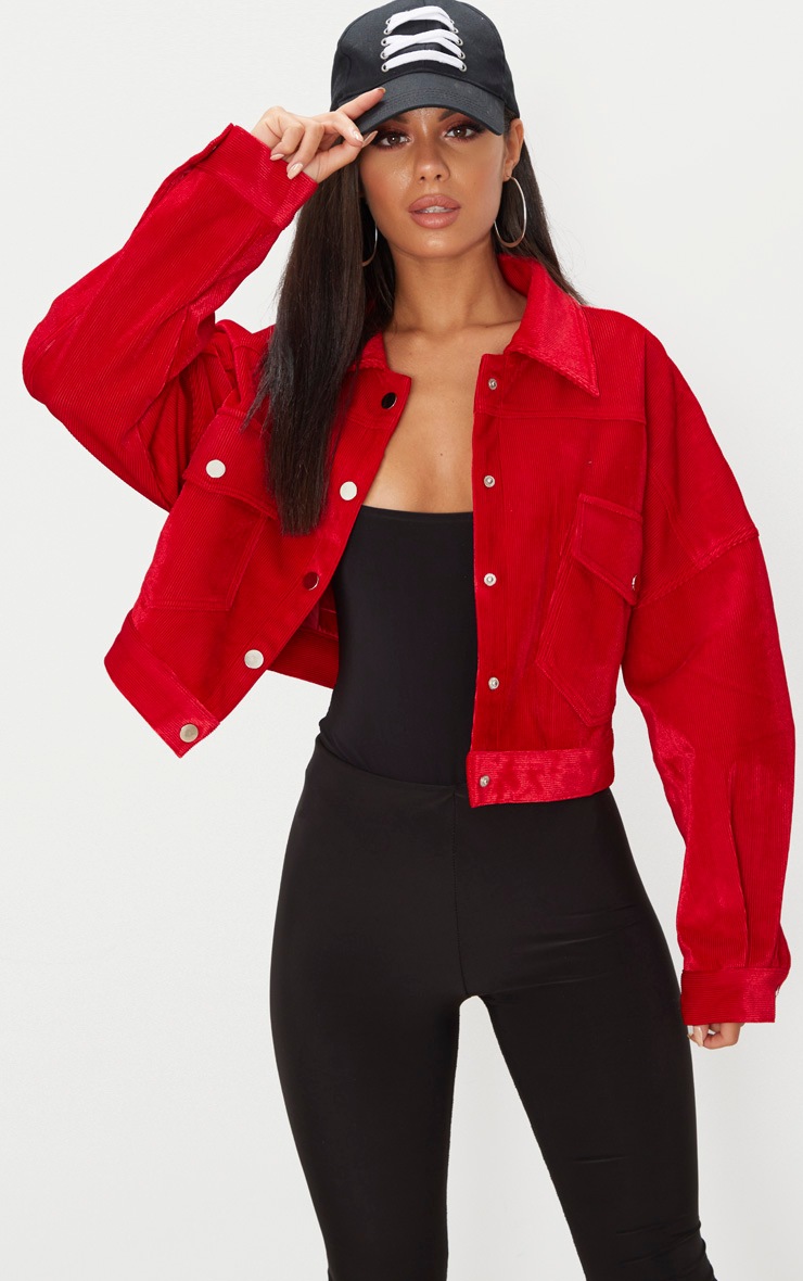 Veste camionneur oversized en velours côtelé rouge