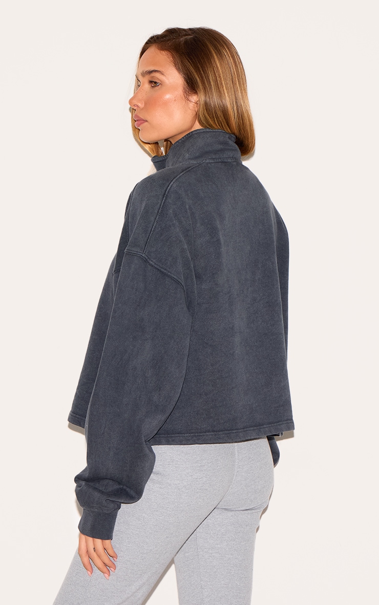 Charcoal Washed Boxy Quarter Zip Sweatshirt image 2