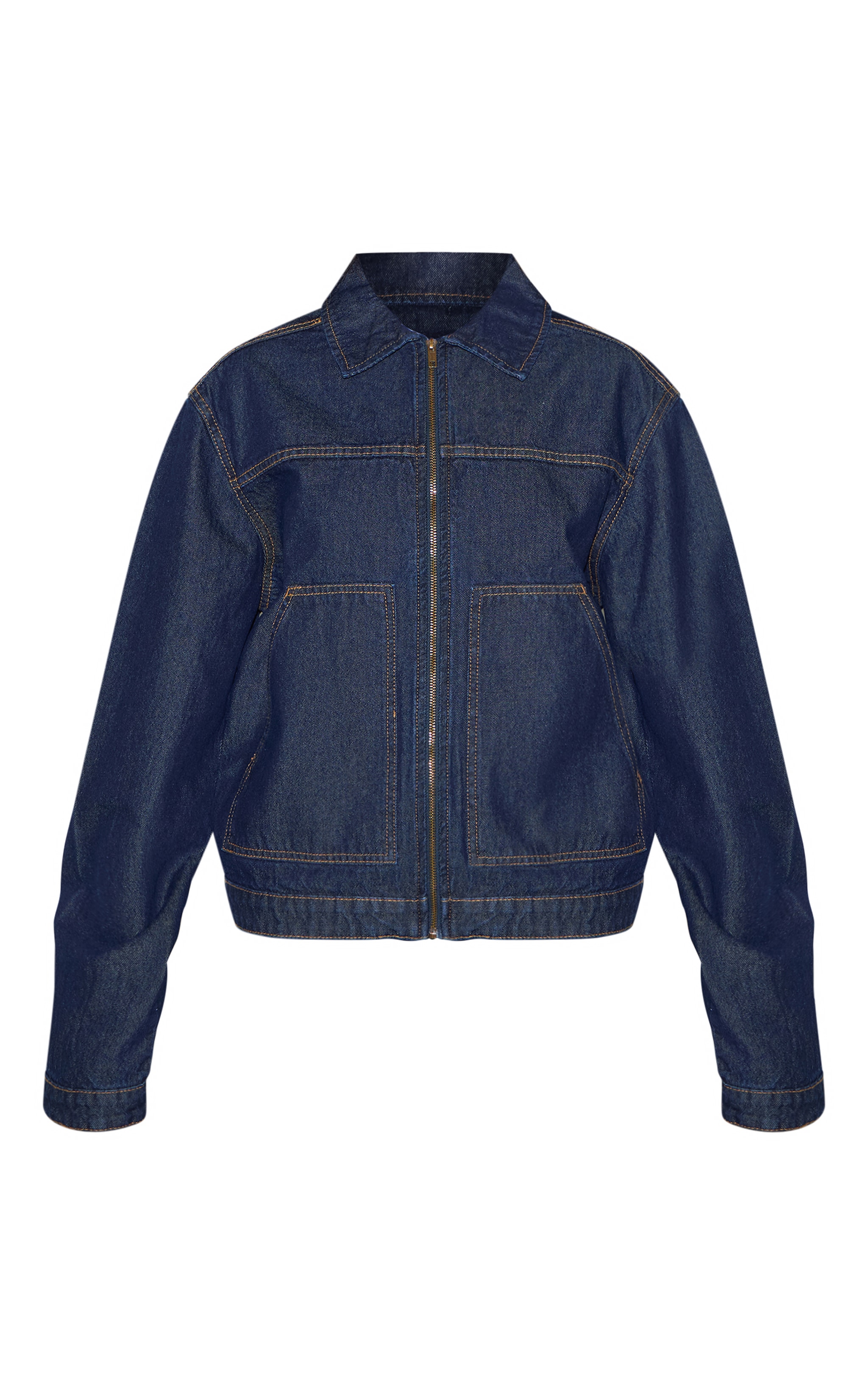 Dark Indigo Boxy Contrast Seam Carpenter Denim Jacket image 5