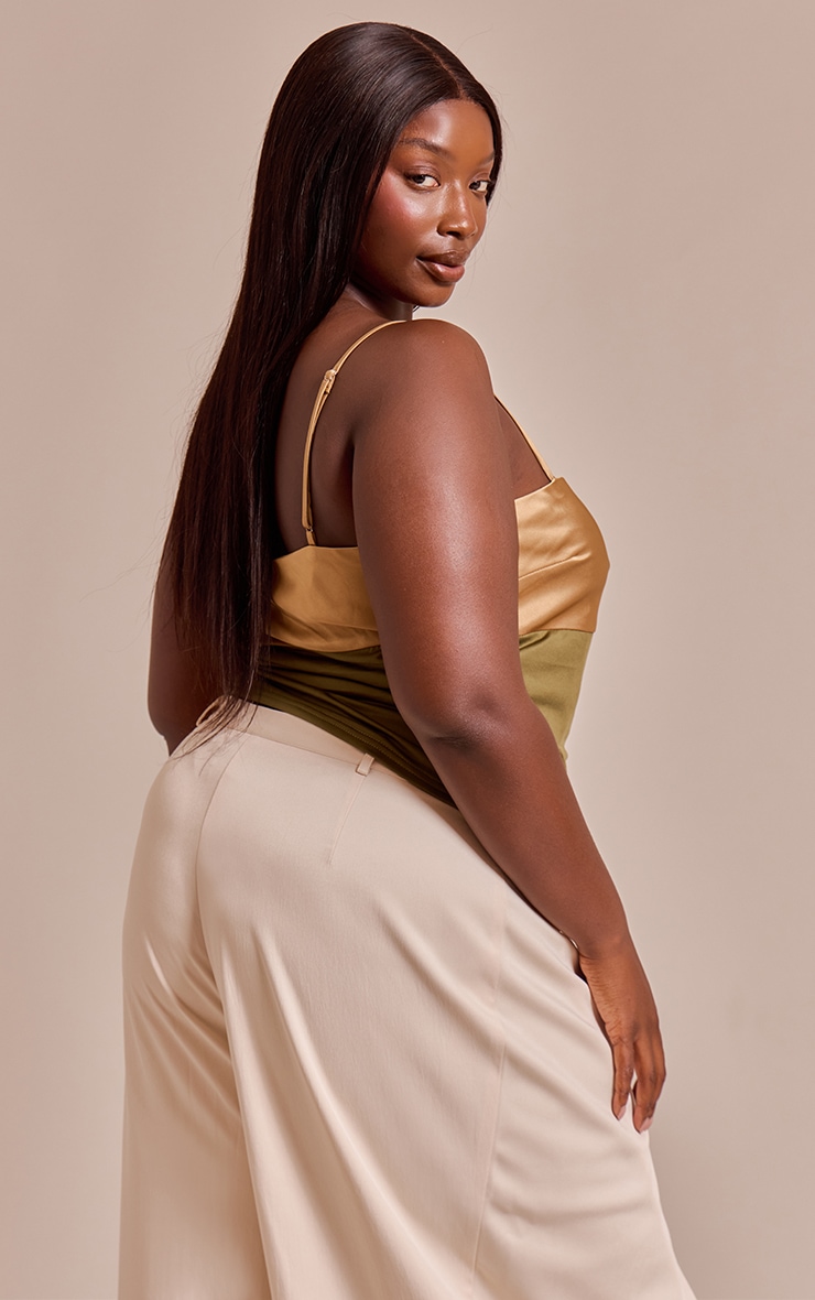 Plus Olive Contrast Bust Panel Strappy Cami Top image 2