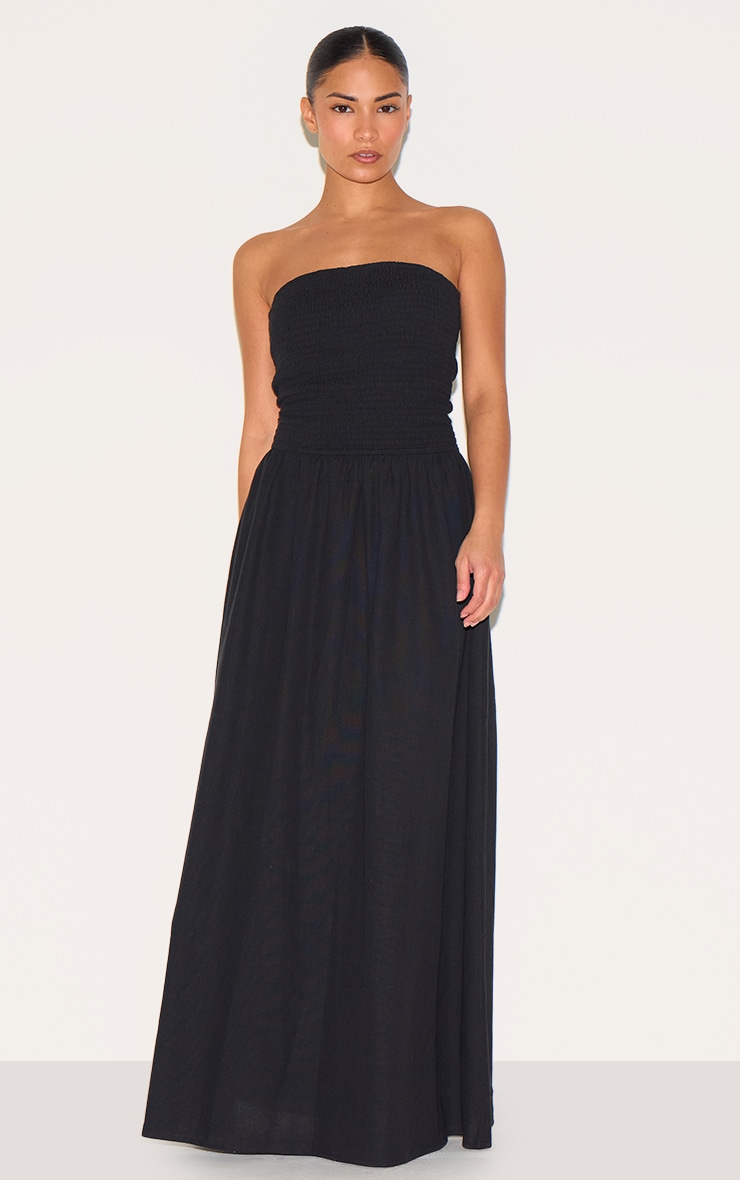 Petite Robe bustier longue noire à partie froncée, Noir