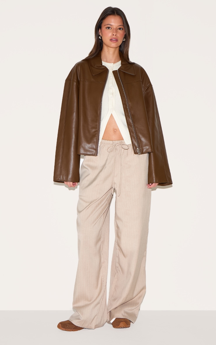 Brown Zip Through Pu Jacket image 3