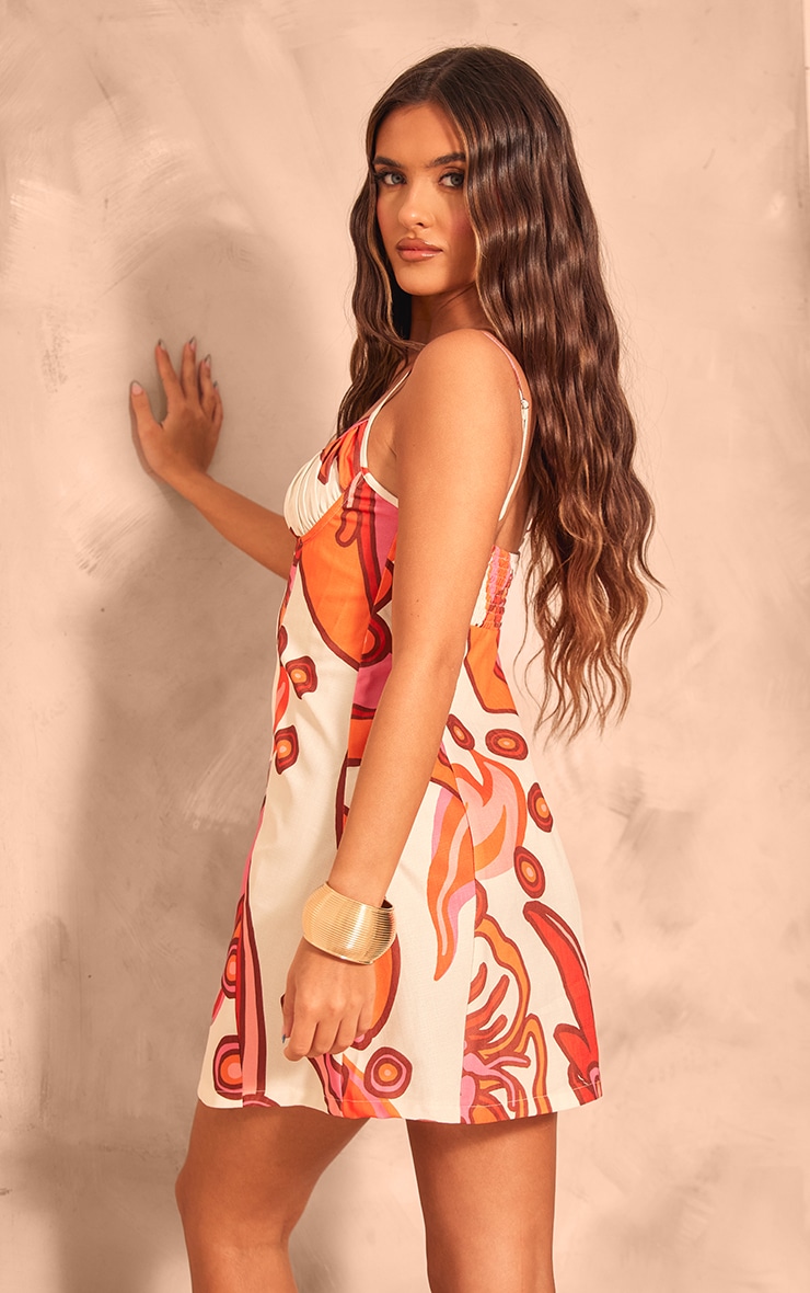 Robe droite orange fleurie image 2