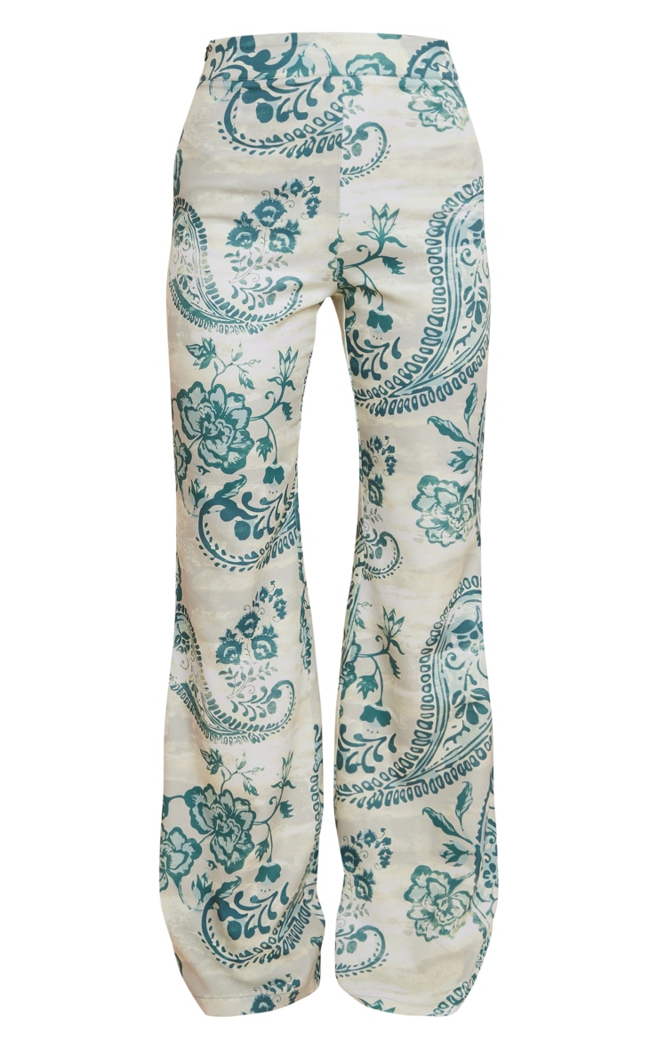 Turquoise Paisley Print Wide Leg Pants image 2