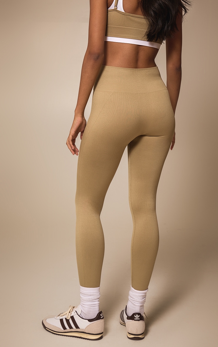 Olive Seamless Line Detail High Waisted Leggings image 3