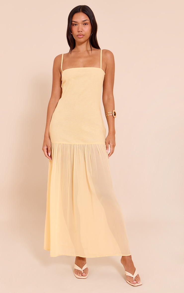 Lemon Linen Look Strappy Dropped Waist Maxi Dress image 1