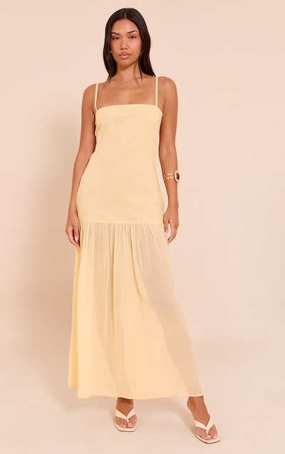 Lemon Linen Look Strappy Dropped Waist Maxi Dress
