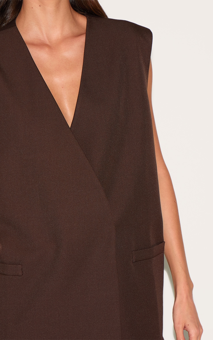 Gilet tissé chocolat sans revers à épaulettes oversize image 4