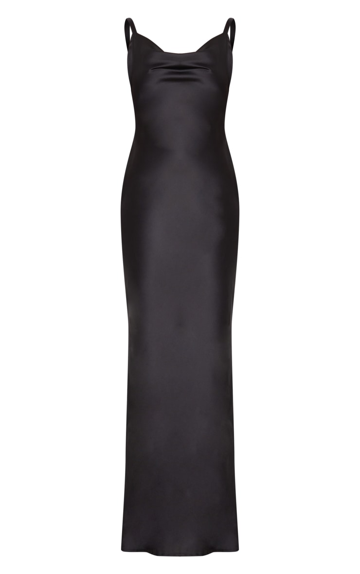 Tall Black Satin Cowl Neck Maxi Dress image 2