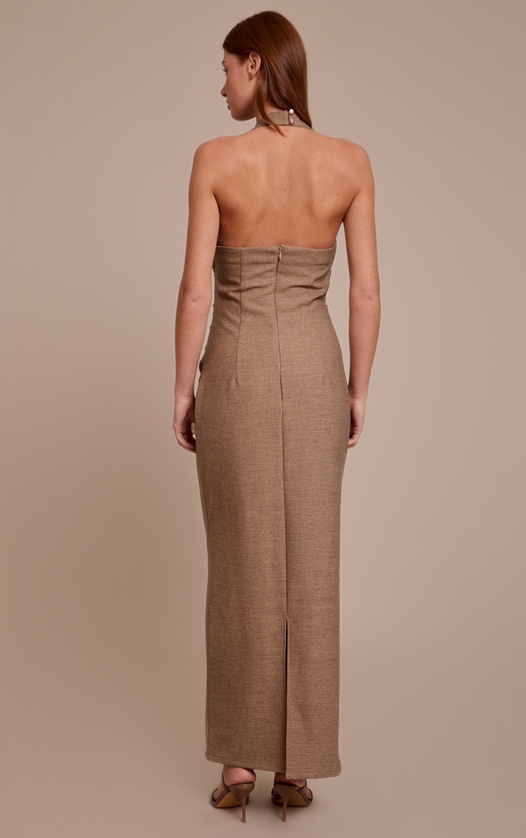 Taupe Halterneck Ruched Detail Maxi Dress image 2