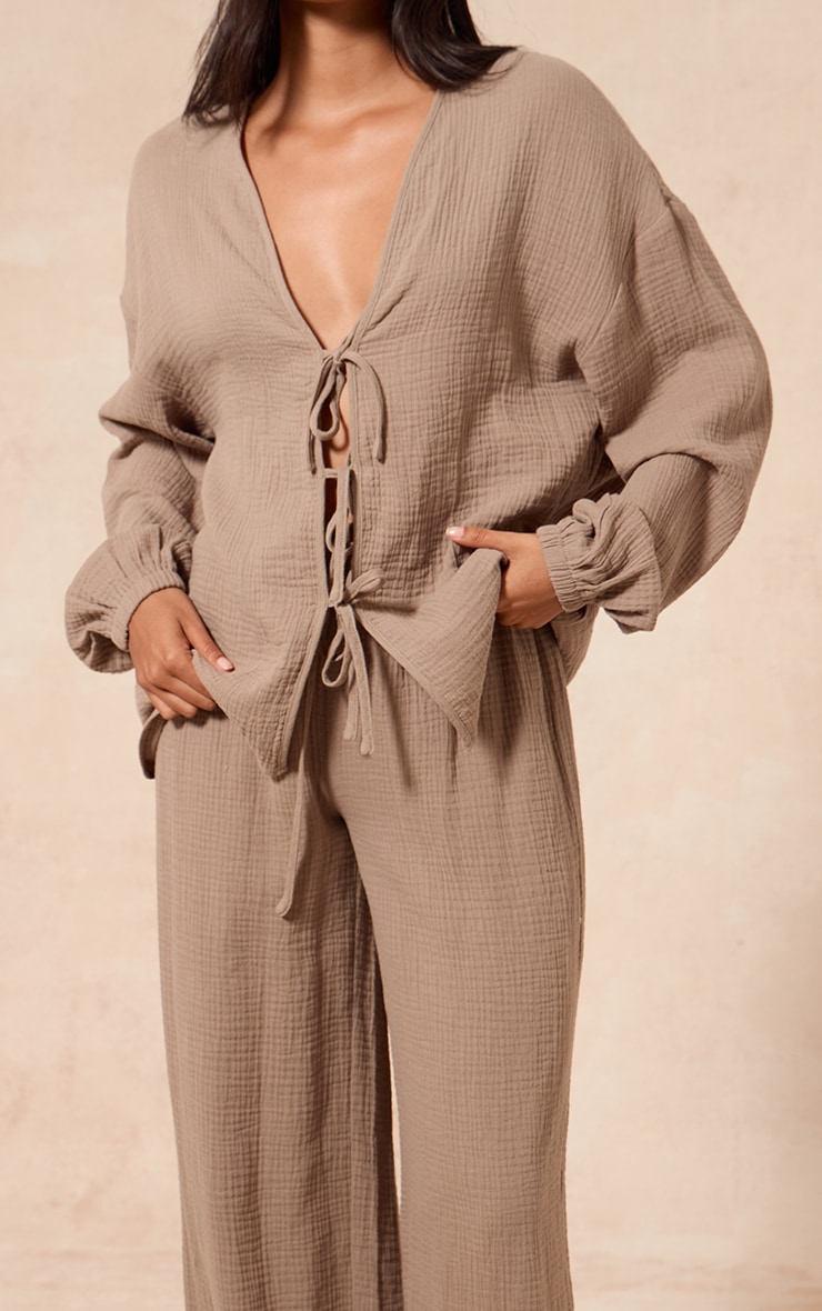 Clay Textured Cheesecloth Wide Leg Pant image 4