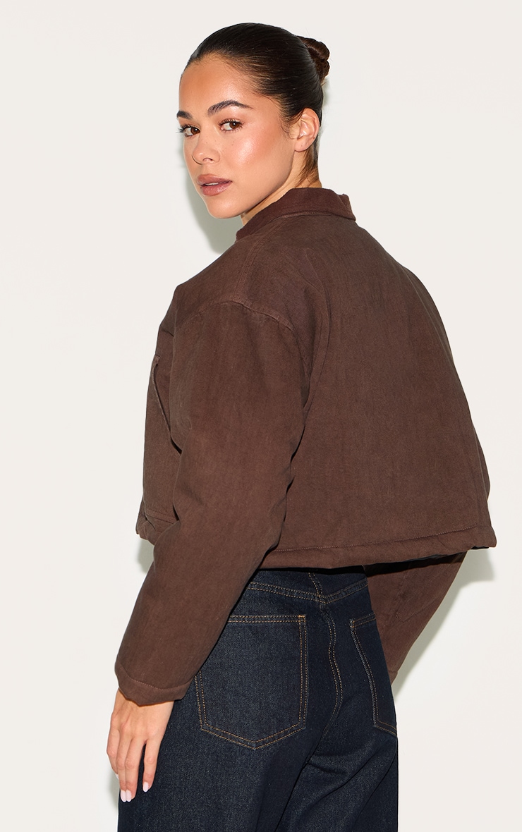 Chocolate Twill Contrast Collar Cropped Jacket image 2