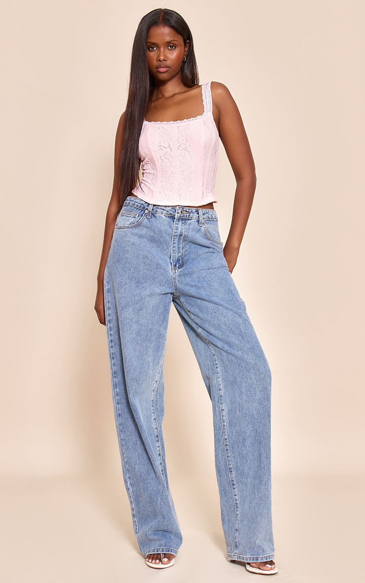 Pale Rose Lace Detail Strappy Cropped Corset Top image 3