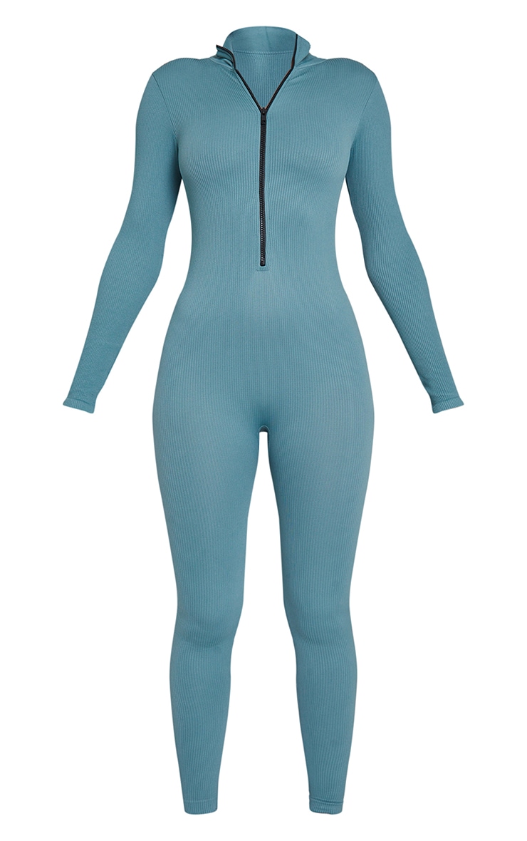 Teal Structured Contour Rib Zip Jumpsuit image 5