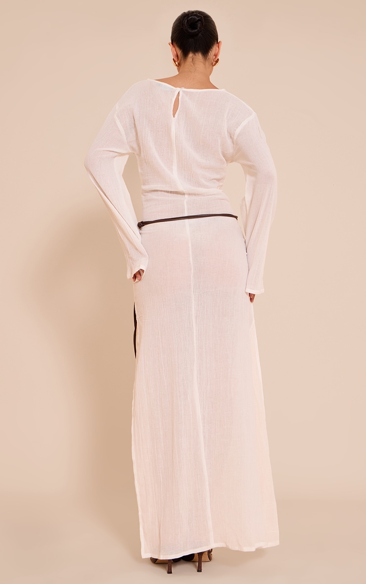 White Textured Long Sleeve Maxi Dress image 2