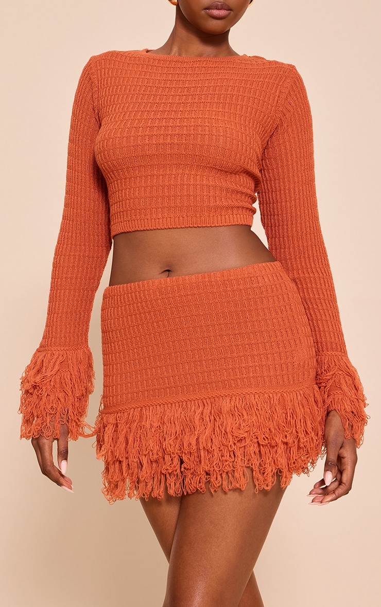 Rust Tassel Hem Mini Skirt image 2