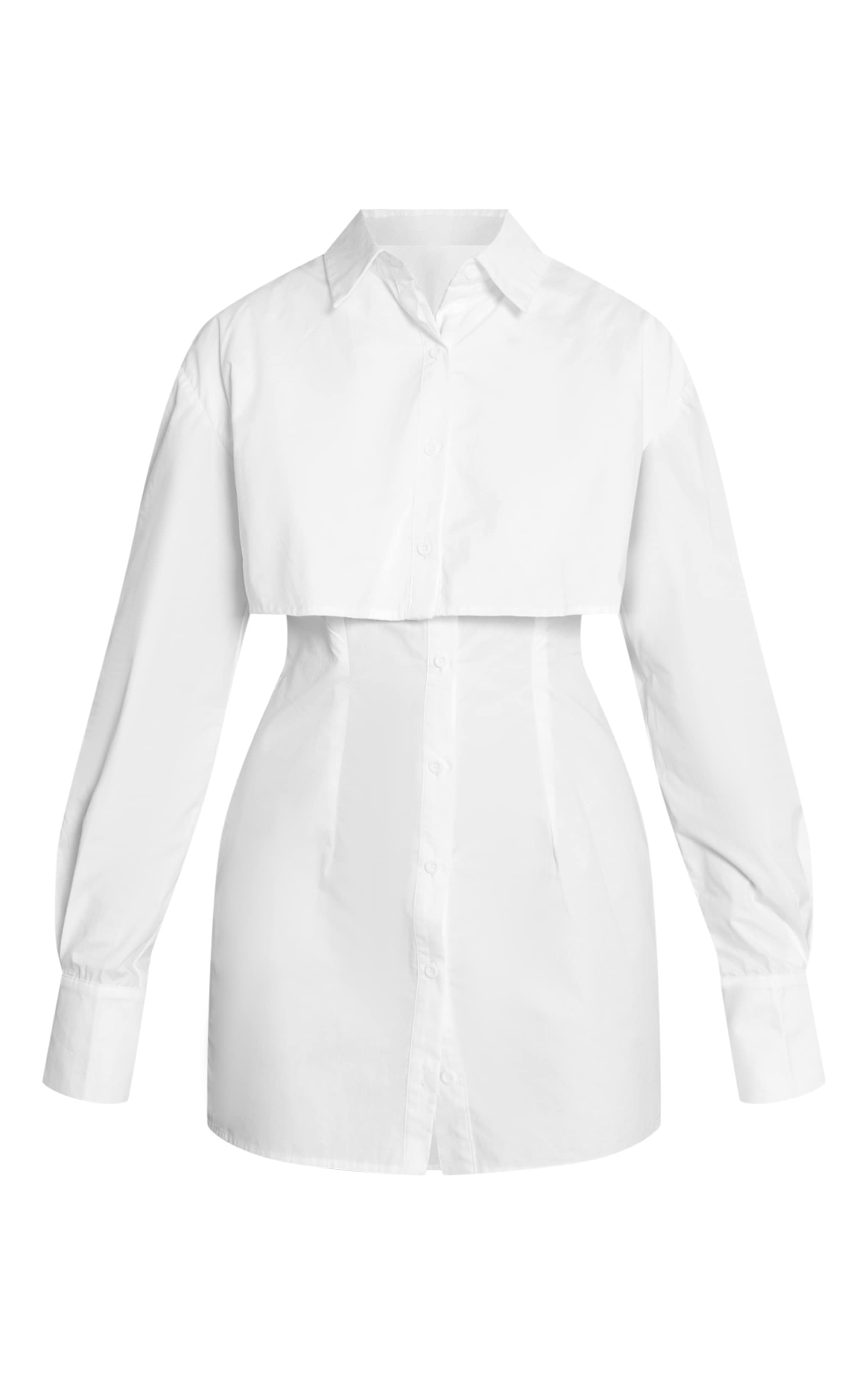 White Overlay Detail Long Sleeve Shirt Dress image 5