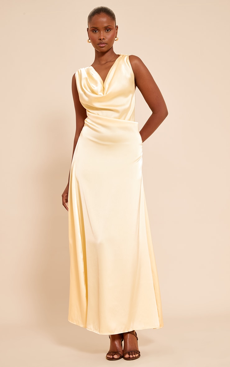 Yellow Satin Extreme Cowl Maxi Dress image 2