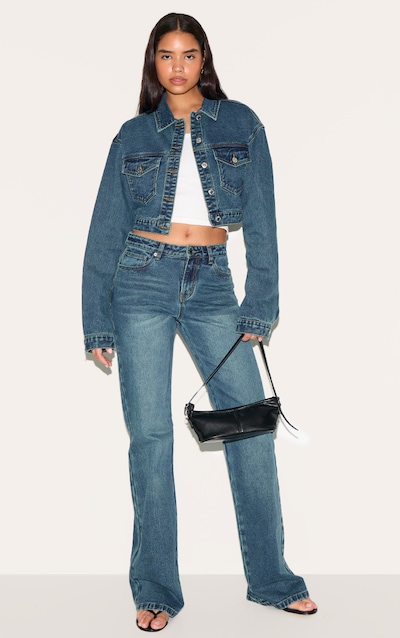 Tall Dark Blue Wash Back Pocket Detail Flare Jeans