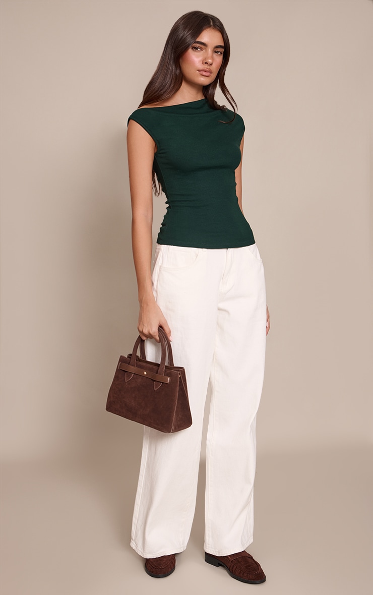 Forest Green Soft Rib Asymmetric Drape Detail Sleeveless Top image 3