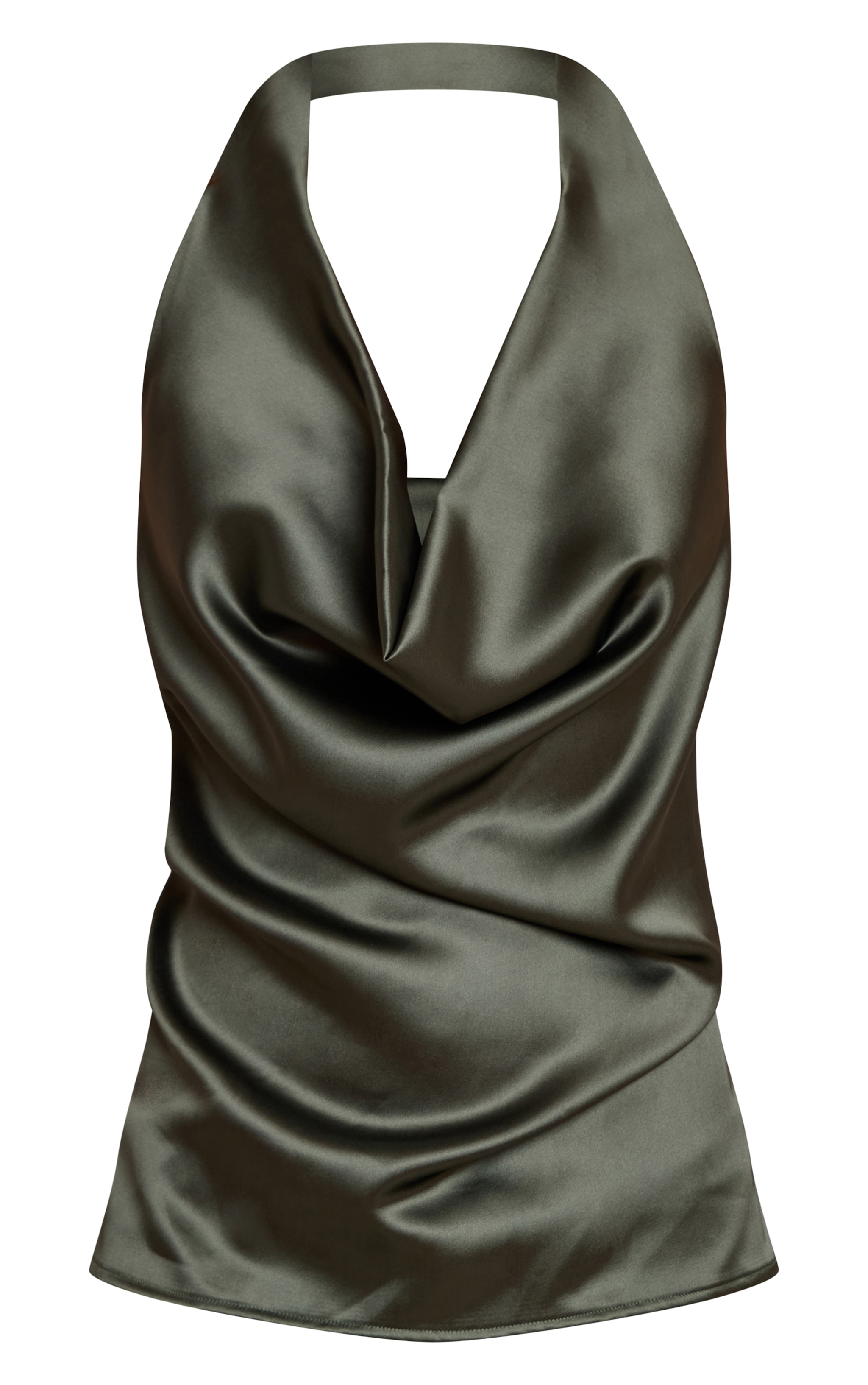 Forest Green Satin Drape Plunge Cowl Top image 5