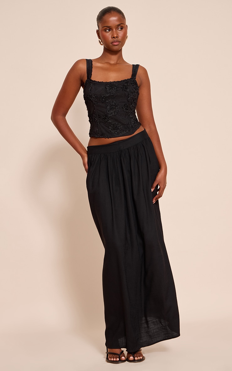 Black Floral Textured Boned Corset image 3