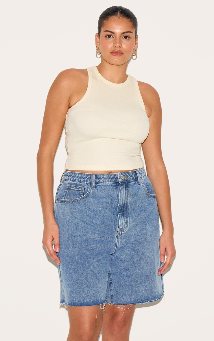 Plus Mid Blue Wash Boyfriend Denim Short image 2