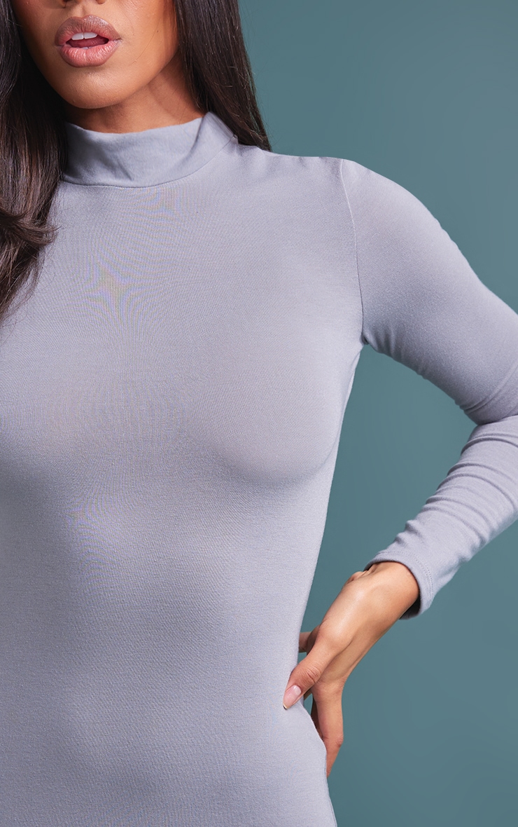 Moss Grey Contour Jersey High Neck Long Sleeve Bodycon Dress image 4