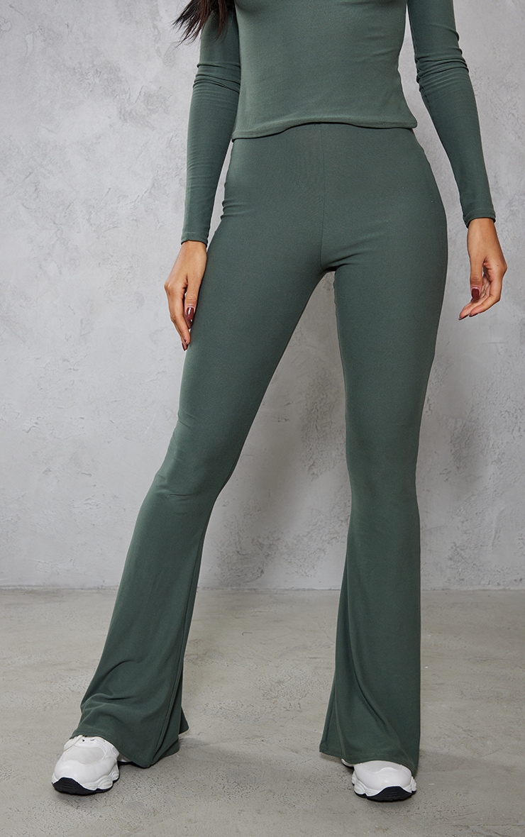 Moss Khaki Soft Touch High Waist Flared Trousers image 2