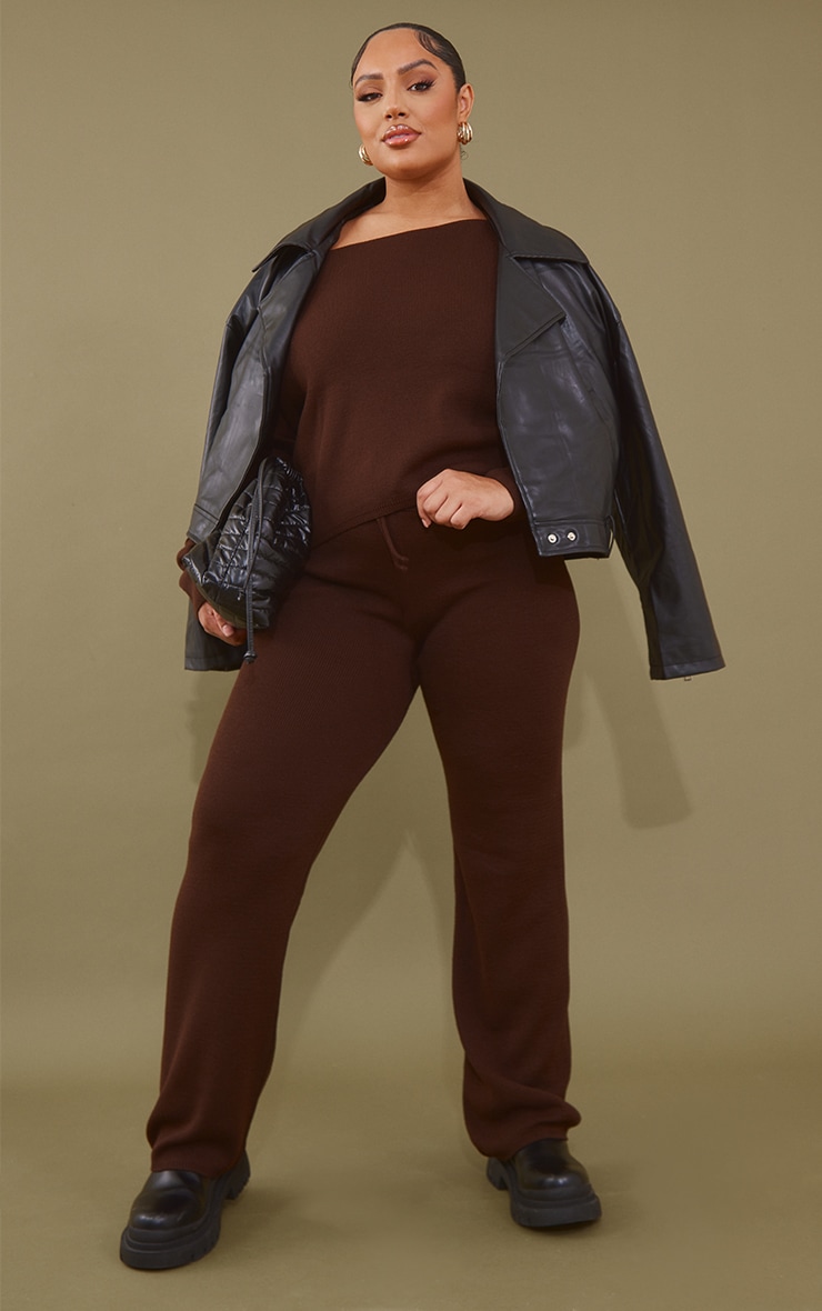 Plus Pull chocolat en maille tricot image 3