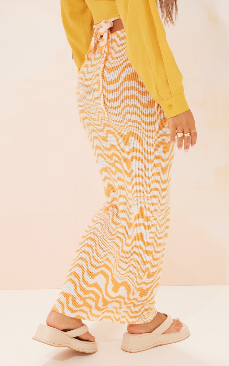 Bright Orange Swirl Printed Rib Midi Skirt image 3