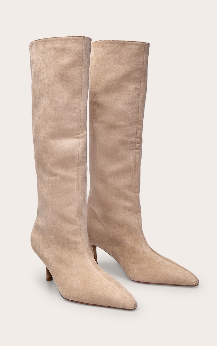 Stone Faux Suede Kitten Heeled Knee High Boot image 3