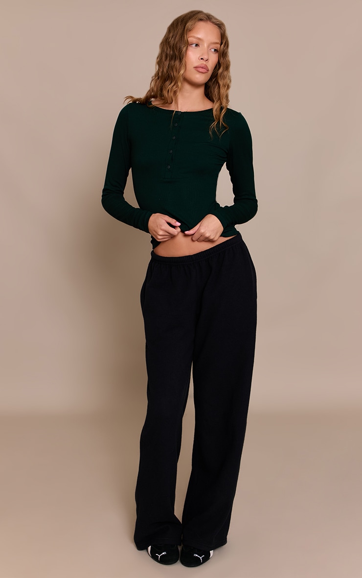 Top ajusté côtelé doux vert forêt à manches longues et boutons image 3