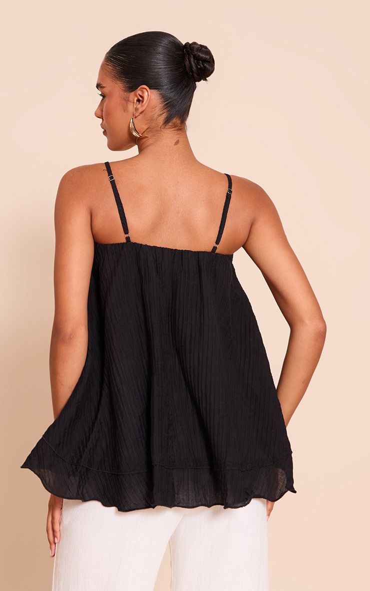 Black Textured Woven Floaty Cropped Front Top image 2
