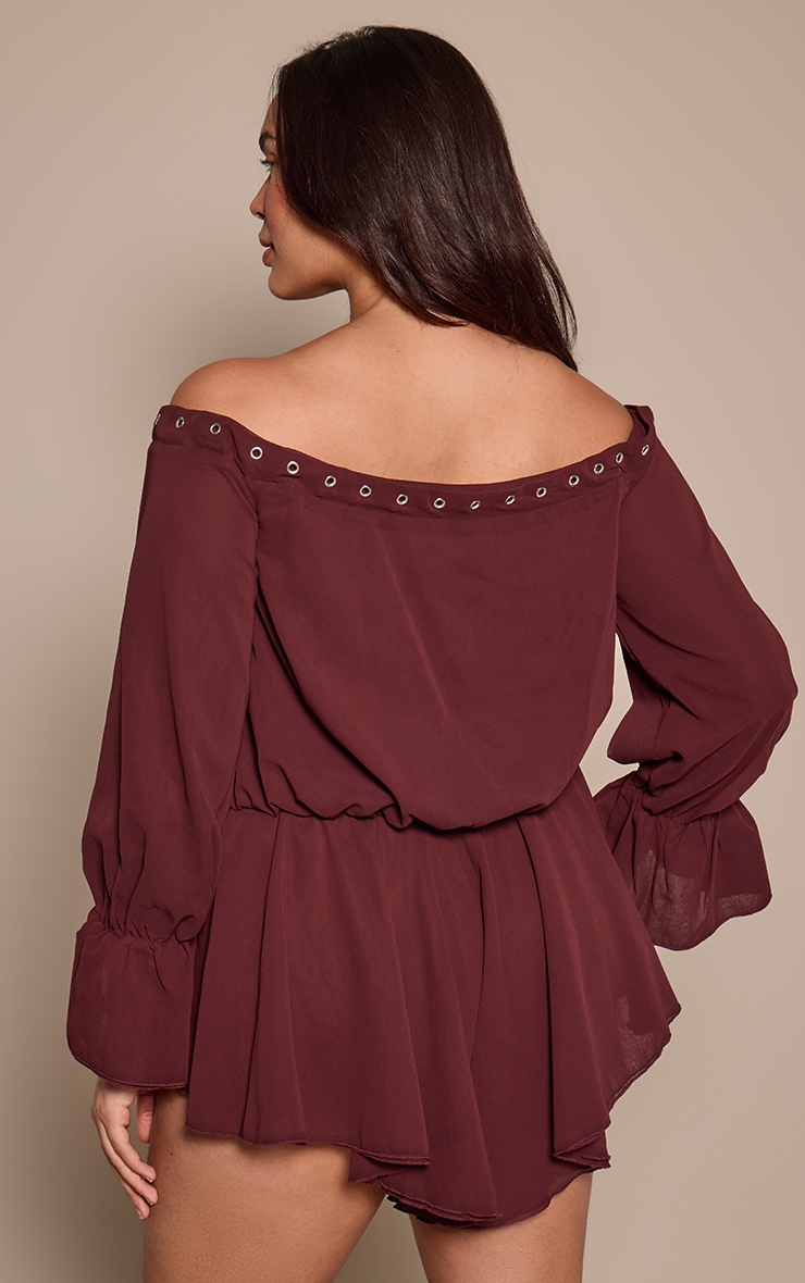 Plus Chiffon Long Sleeve Bardot Floaty Romper image 2