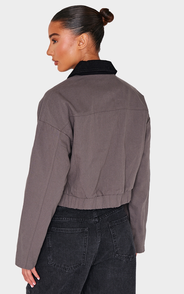 Dark Grey Contrast Collar Twill Jacket image 2